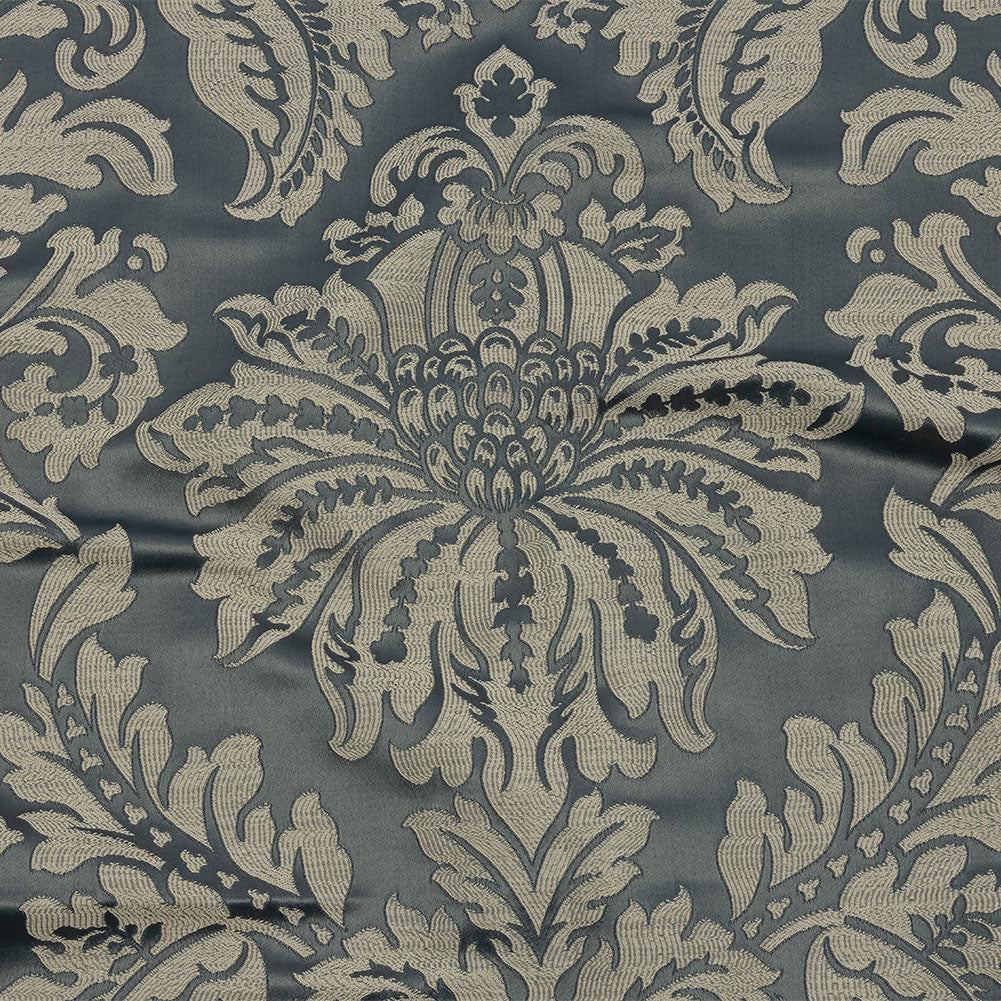 Drapery Jacquard - Graphite Leafy Damask - British Imported