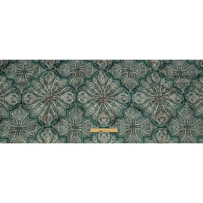 Printed Polyester Velvet - Emerald Ornate Leafy Tiles - British Imported Full