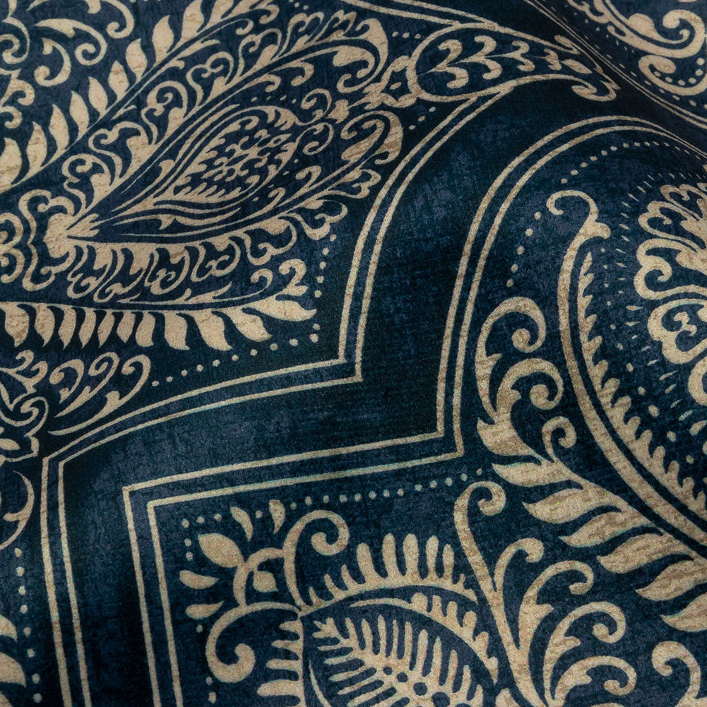 Printed Polyester Velvet - Ink Ornate Leafy Tiles - British Imported Detail