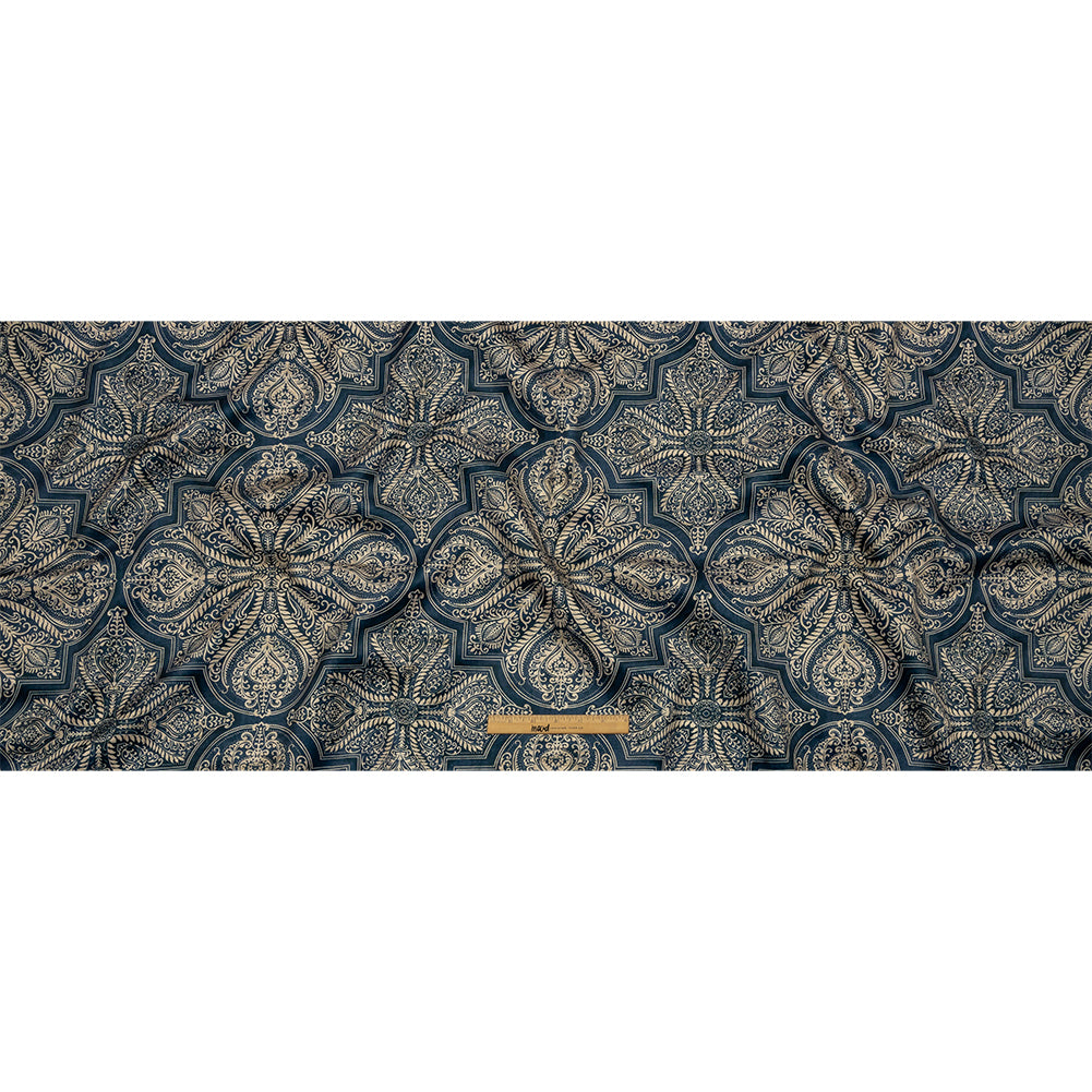 Printed Polyester Velvet - Ink Ornate Leafy Tiles - British Imported Full