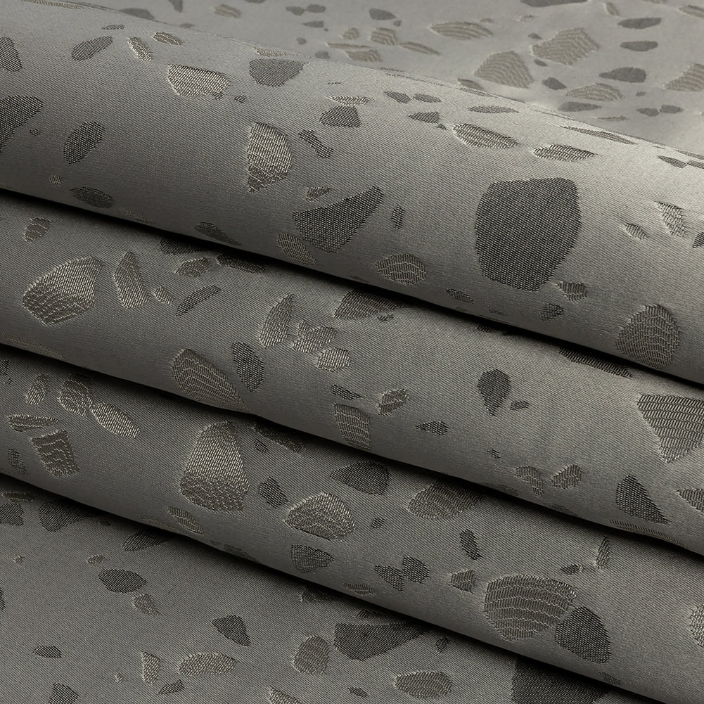 Metallic Satin-Faced Drapery Jacquard - Platinum Pebbles - British Imported Folded