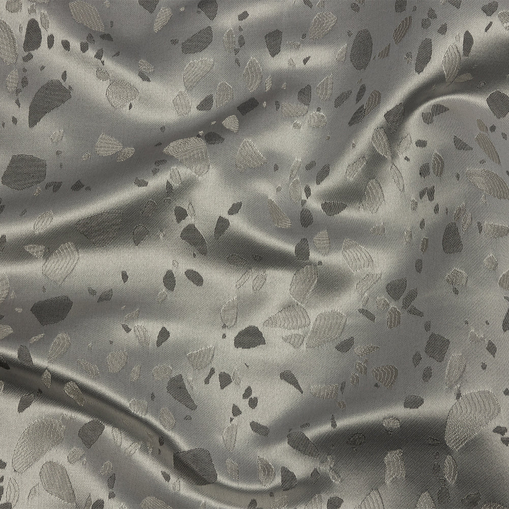 Metallic Satin-Faced Drapery Jacquard - Platinum Pebbles - British Imported