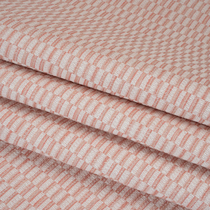 Textured Polyester and Cotton Woven - Blush Rectangle Checks - British Imported