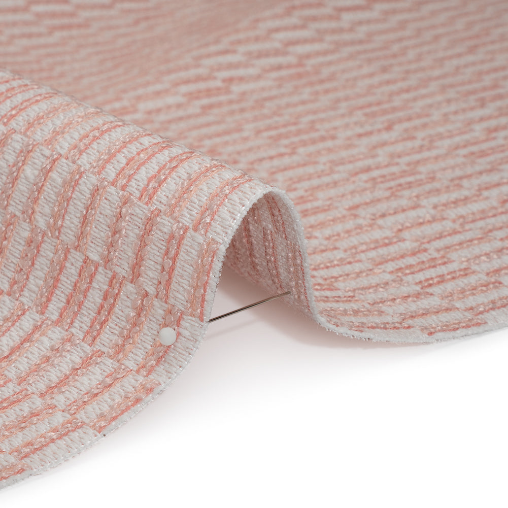 Textured Polyester and Cotton Woven - Blush Rectangle Checks - British Imported