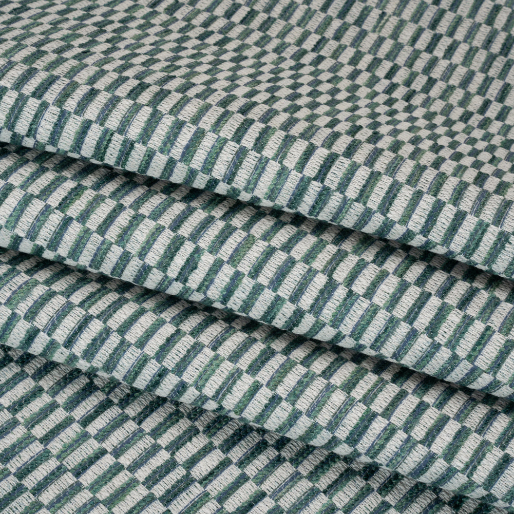 Textured Polyester and Cotton Woven - Lagoon Rectangle Checks - British Imported