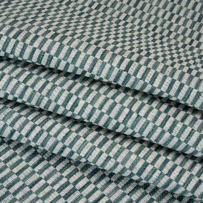 Textured Polyester and Cotton Woven - Lagoon Rectangle Checks - British Imported