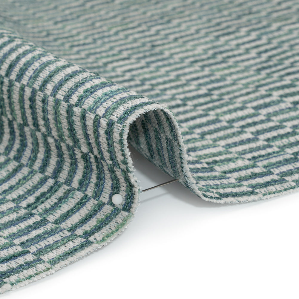 Textured Polyester and Cotton Woven - Lagoon Rectangle Checks - British Imported