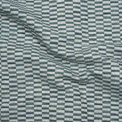 Textured Polyester and Cotton Woven - Lagoon Rectangle Checks - British Imported