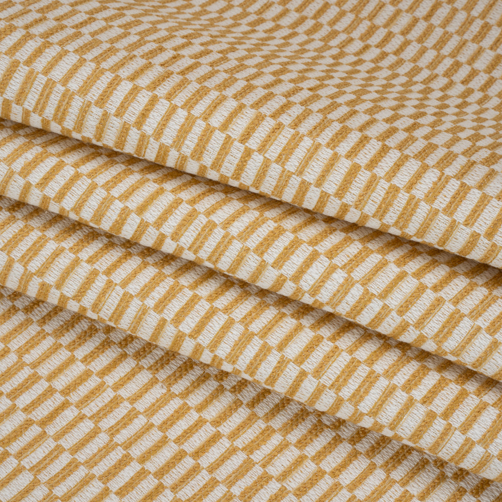 Textured Polyester and Cotton Woven - Marigold Rectangle Checks - British Imported - Folded