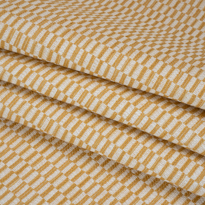 Textured Polyester and Cotton Woven - Marigold Rectangle Checks - British Imported