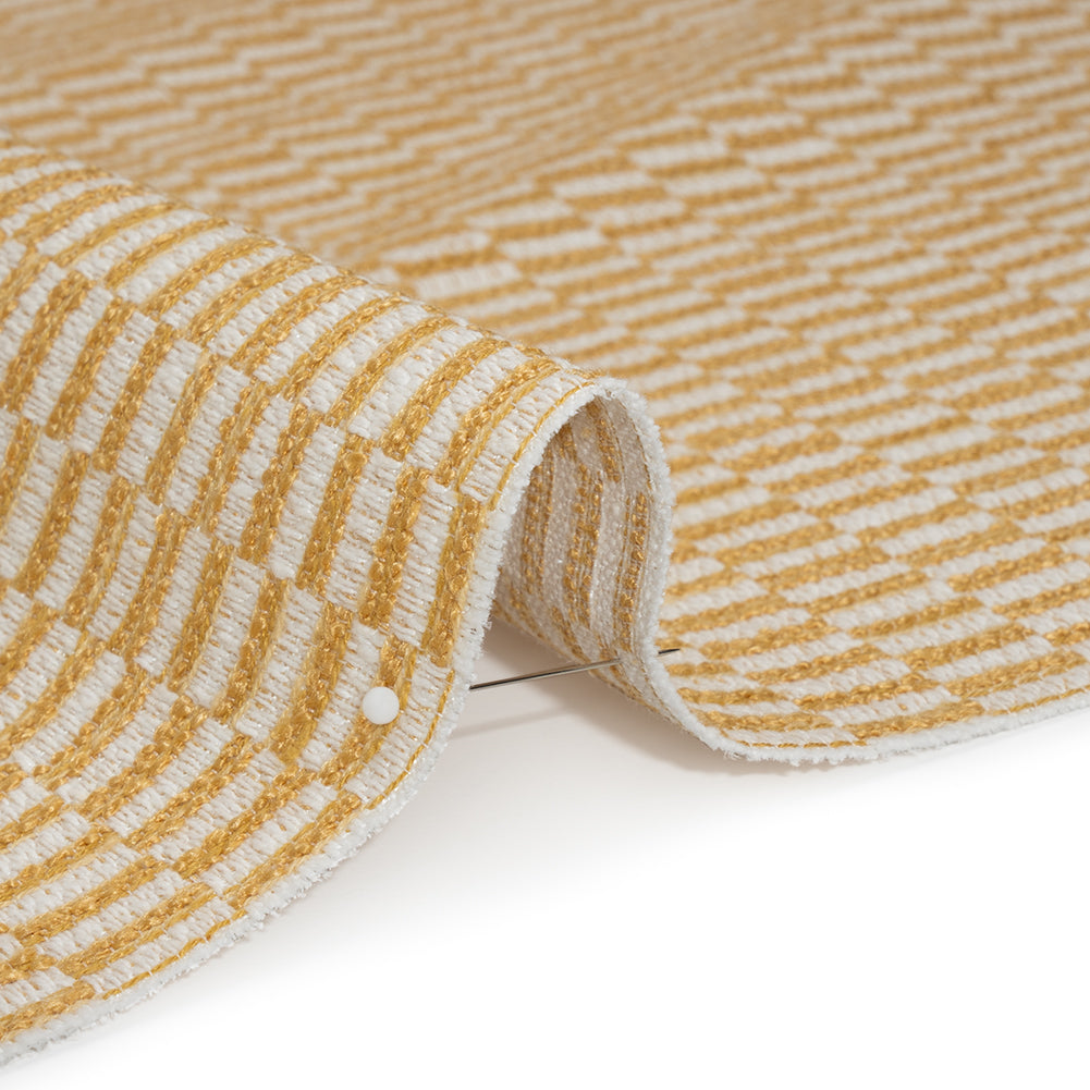 Textured Polyester and Cotton Woven - Marigold Rectangle Checks - British Imported - Detail
