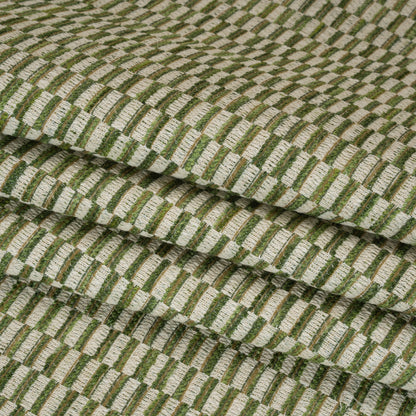 Textured Polyester and Cotton Woven - Olive Rectangle Checks - British Imported