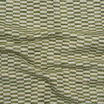 Textured Polyester and Cotton Woven - Olive Rectangle Checks - British Imported