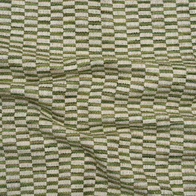 Textured Polyester and Cotton Woven - Olive Rectangle Checks - British Imported