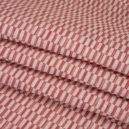 Textured Polyester and Cotton Woven - Raspberry Rectangle Checks - British Imported
