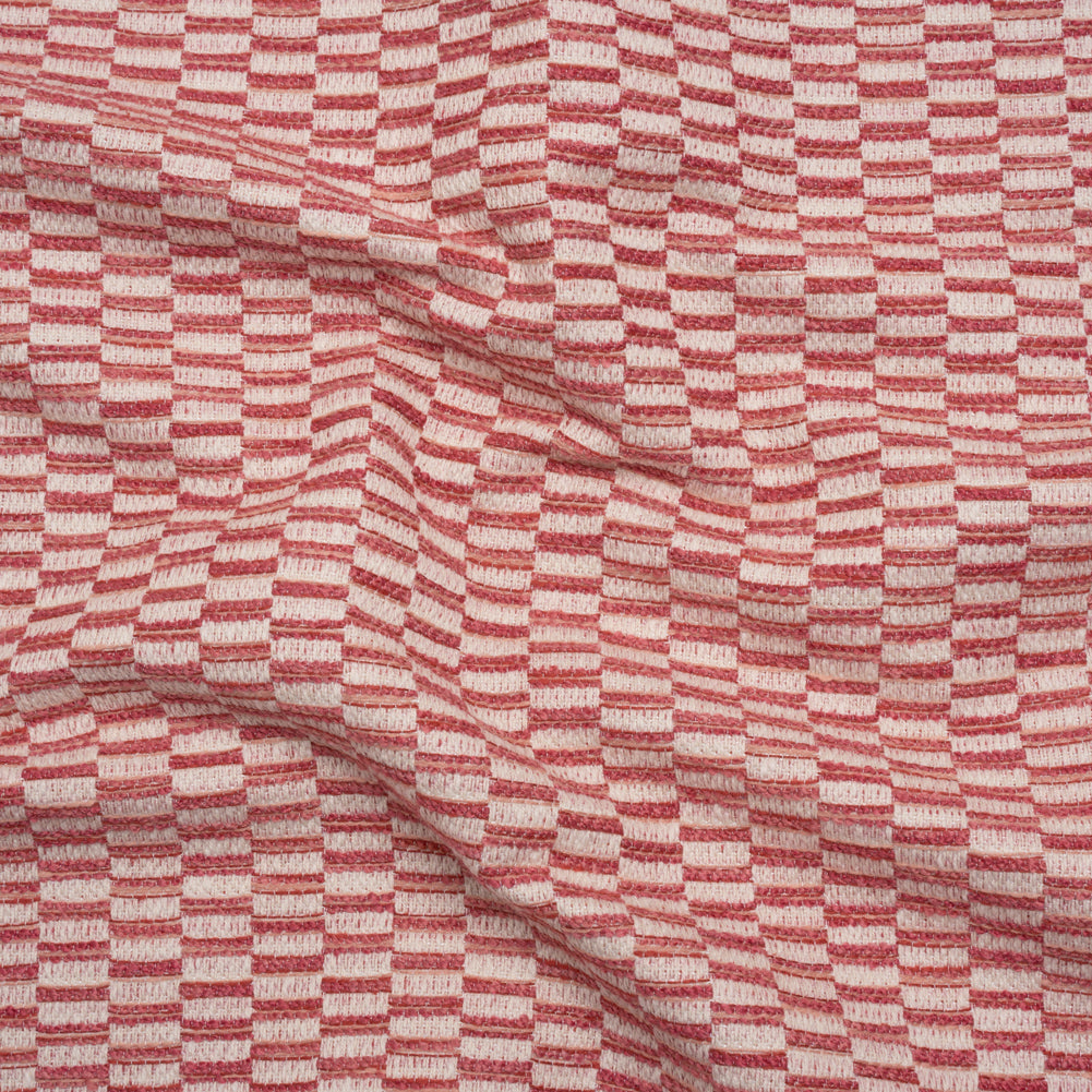 Textured Polyester and Cotton Woven - Raspberry Rectangle Checks - British Imported