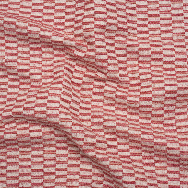 Textured Polyester and Cotton Woven - Raspberry Rectangle Checks - British Imported