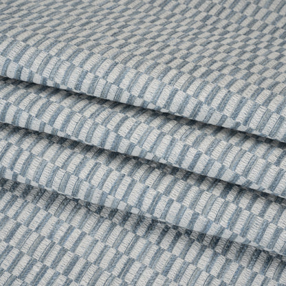 Textured Polyester and Cotton Woven - Sky Rectangle Checks - British Imported