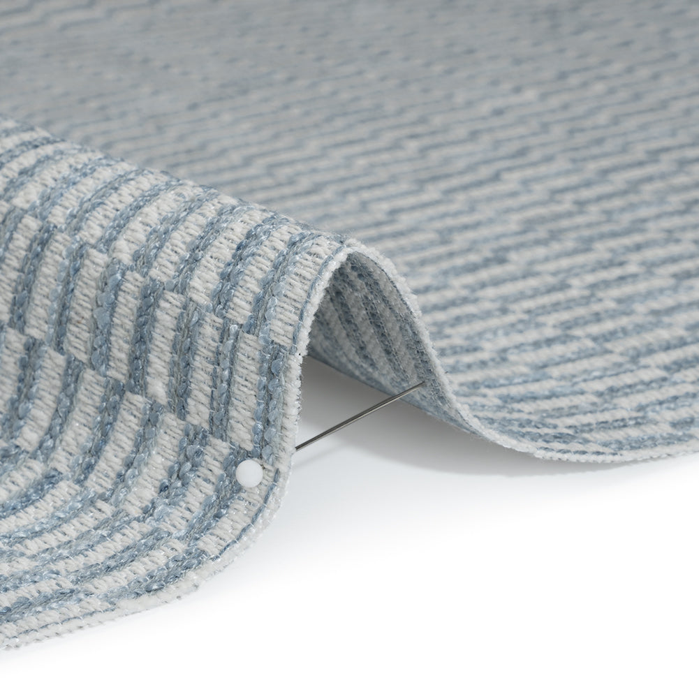 Textured Polyester and Cotton Woven - Sky Rectangle Checks - British Imported - Detail
