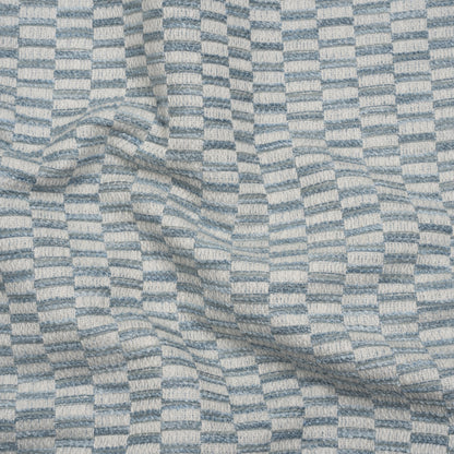 Textured Polyester and Cotton Woven - Sky Rectangle Checks - British Imported