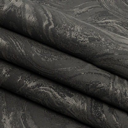 Metallic Drapery Jacquard - Charcoal Metamorphic Swirls - British Imported Folded