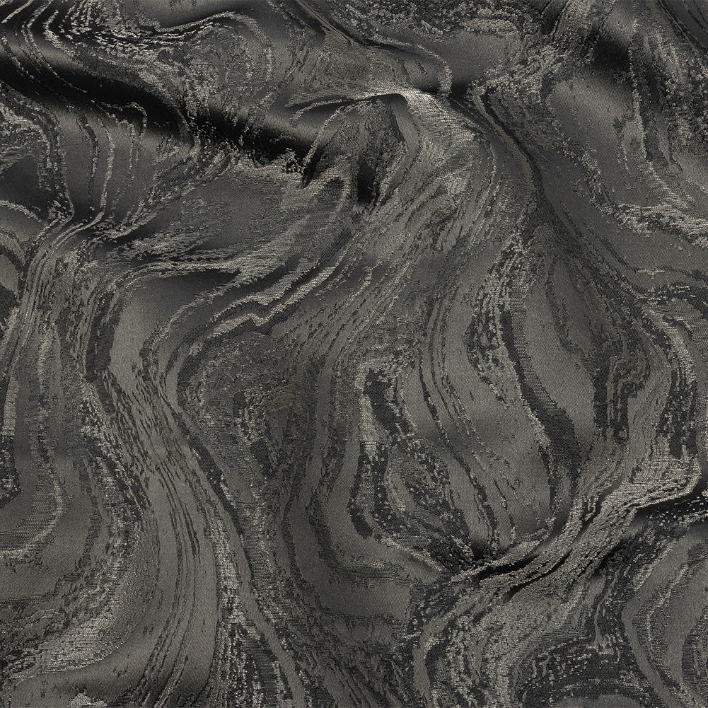 Metallic Drapery Jacquard - Charcoal Metamorphic Swirls - British Imported