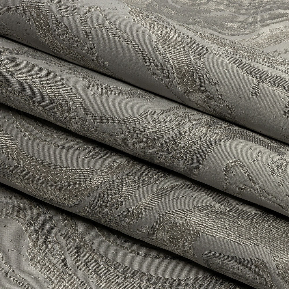 Metallic Drapery Jacquard - Platinum Metamorphic Swirls - British Imported Folded