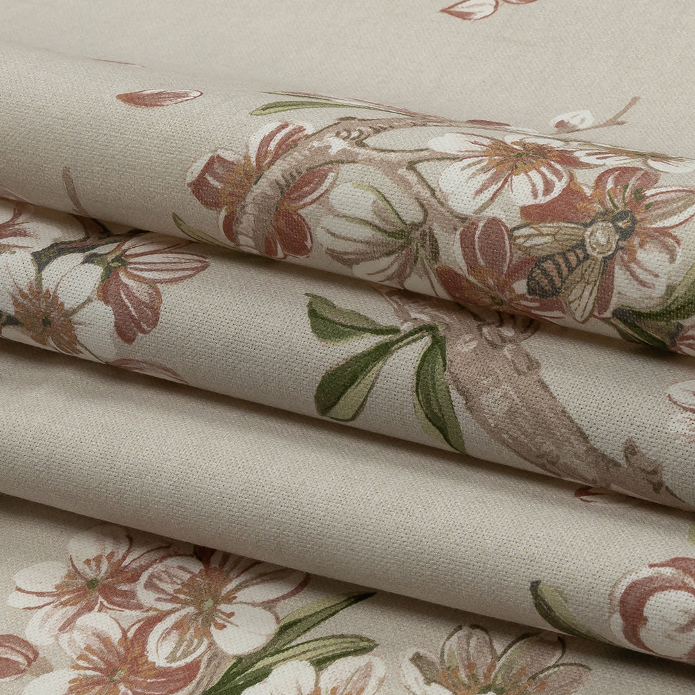 Cotton Canvas Print - Linen Blossoming Trees and Bees - British Imported Folded