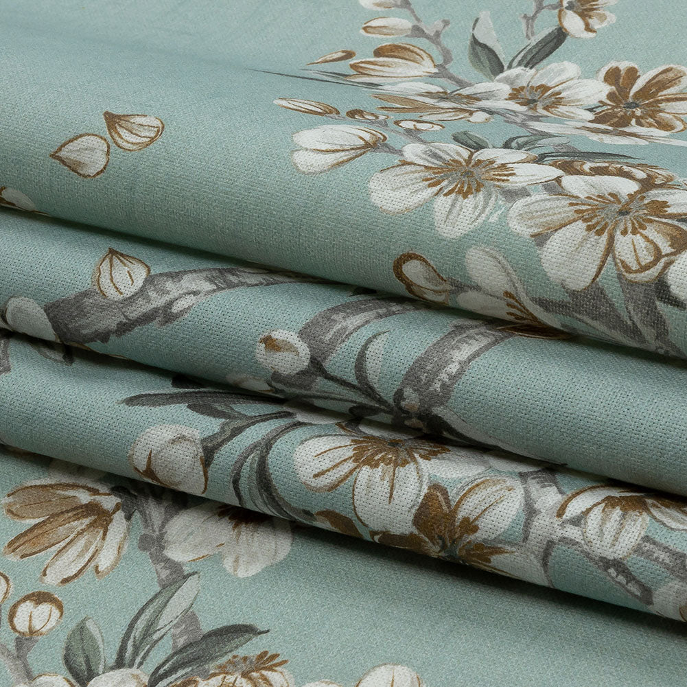 Cotton Canvas Print - Seafoam Blossoming Trees and Bees - British Imported Folded