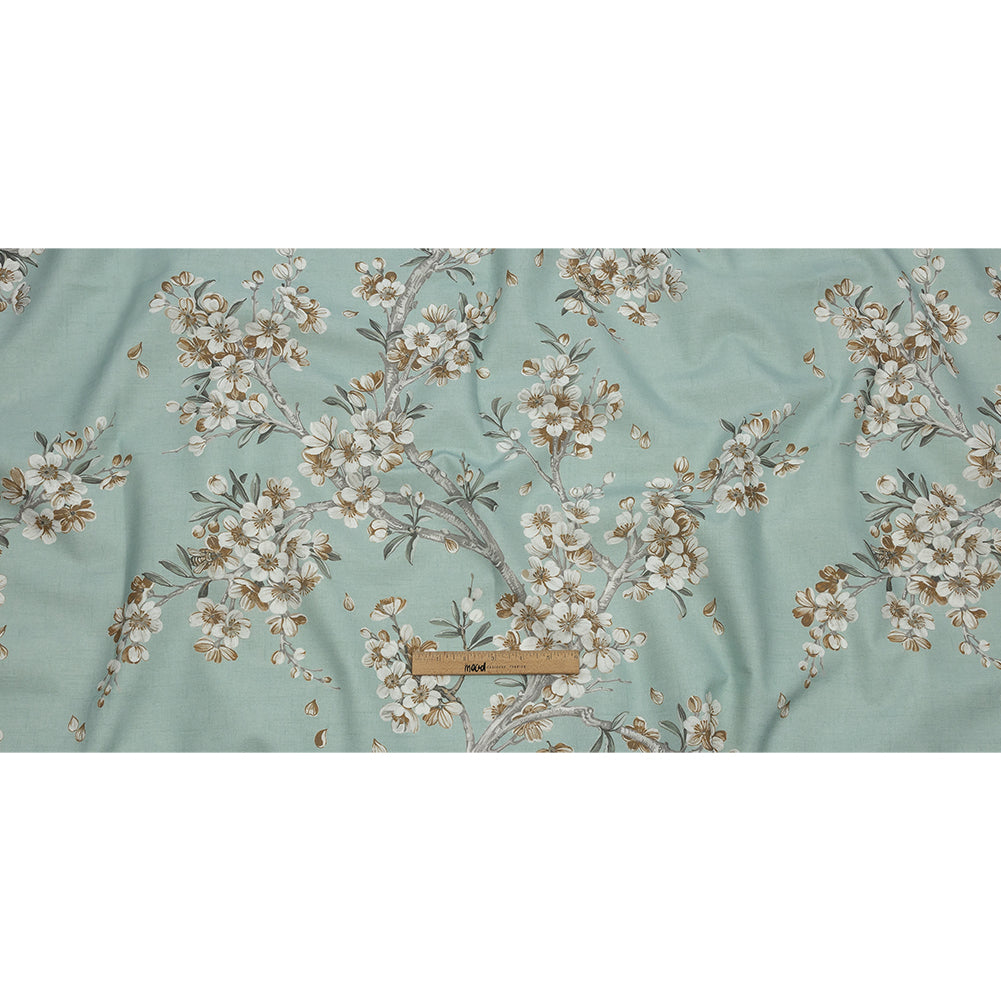 Cotton Canvas Print - Seafoam Blossoming Trees and Bees - British Imported Full