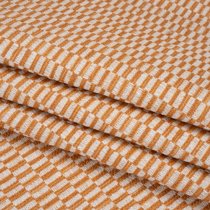 Textured Polyester and Cotton Woven - Tangerine Rectangle Checks - British Imported