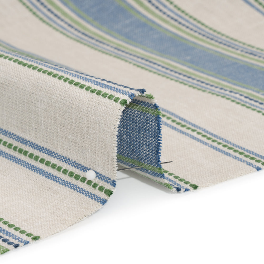 Cotton and Recycled Polyester Woven - Indigo Tactile Stripes - British Imported - Detail