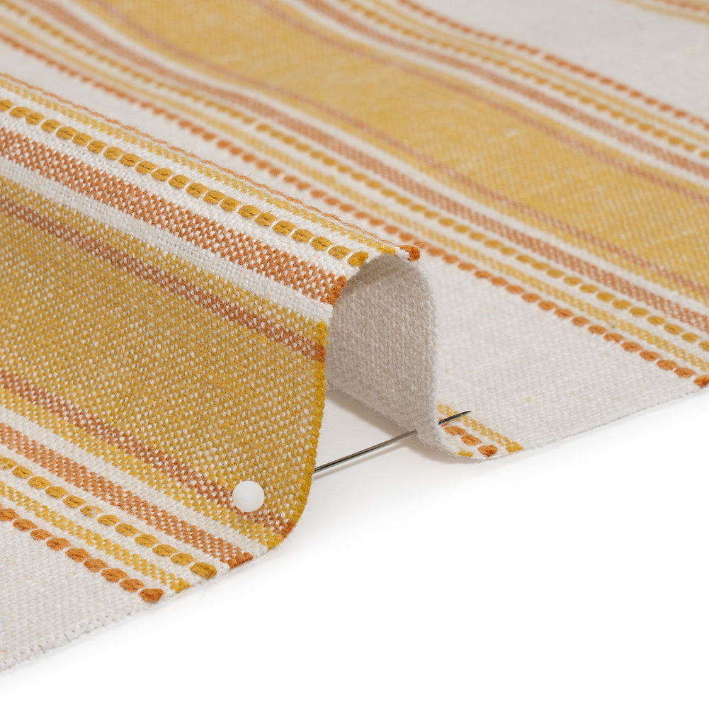 Cotton and Recycled Polyester Woven - Marigold Tactile Stripes - British Imported - Detail