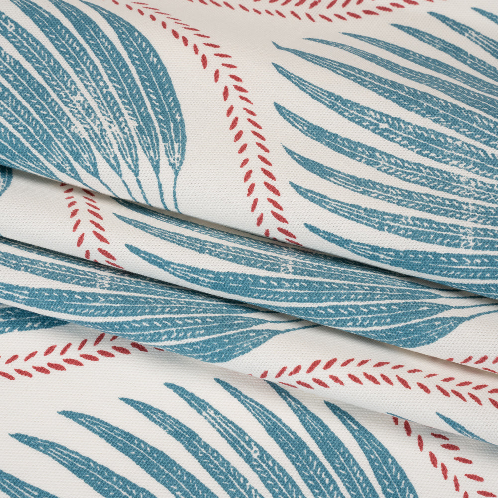 Cotton Canvas Print - Denim Palm Leaf Ogee - British Imported - Folded