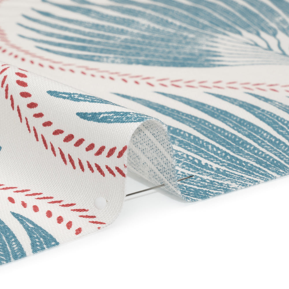 Cotton Canvas Print - Denim Palm Leaf Ogee - British Imported - Detail