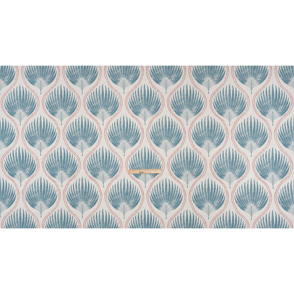 Cotton Canvas Print - Denim Palm Leaf Ogee - British Imported - Full