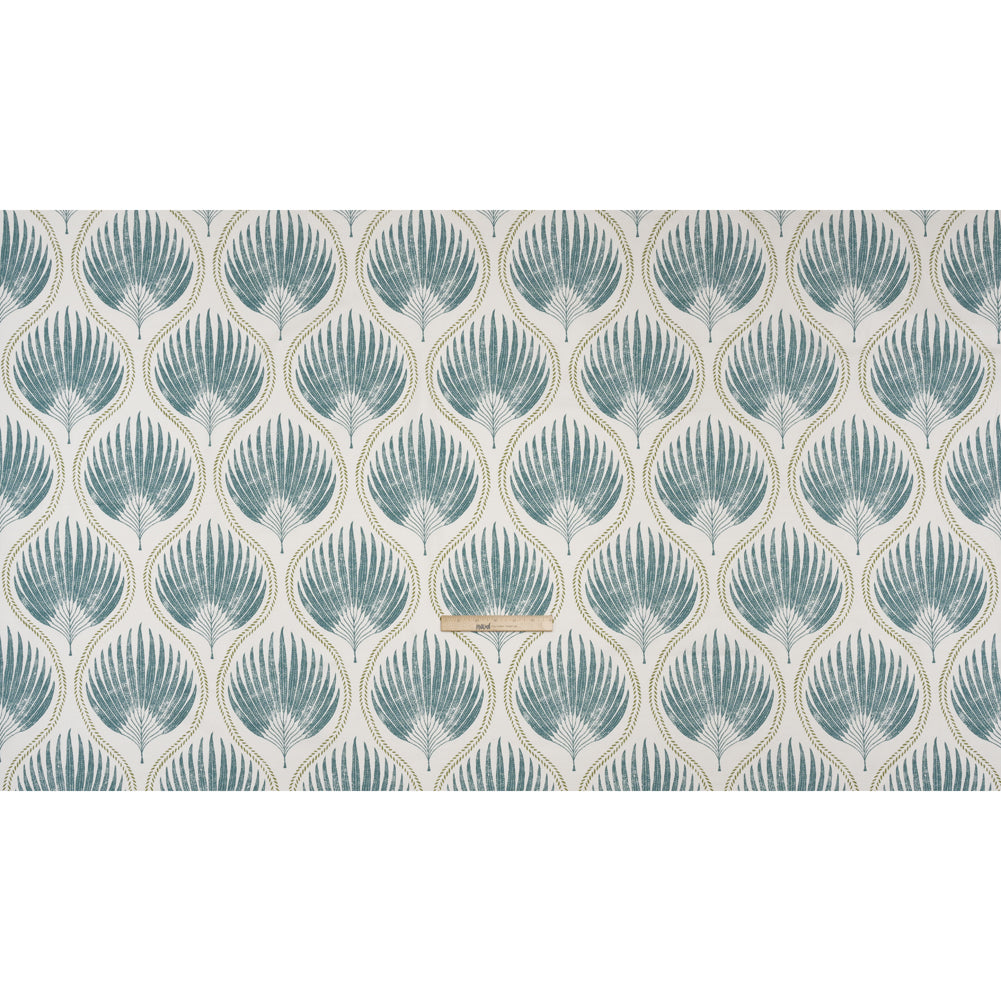 Cotton Canvas Print - Lagoon Palm Leaf Ogee - British Imported