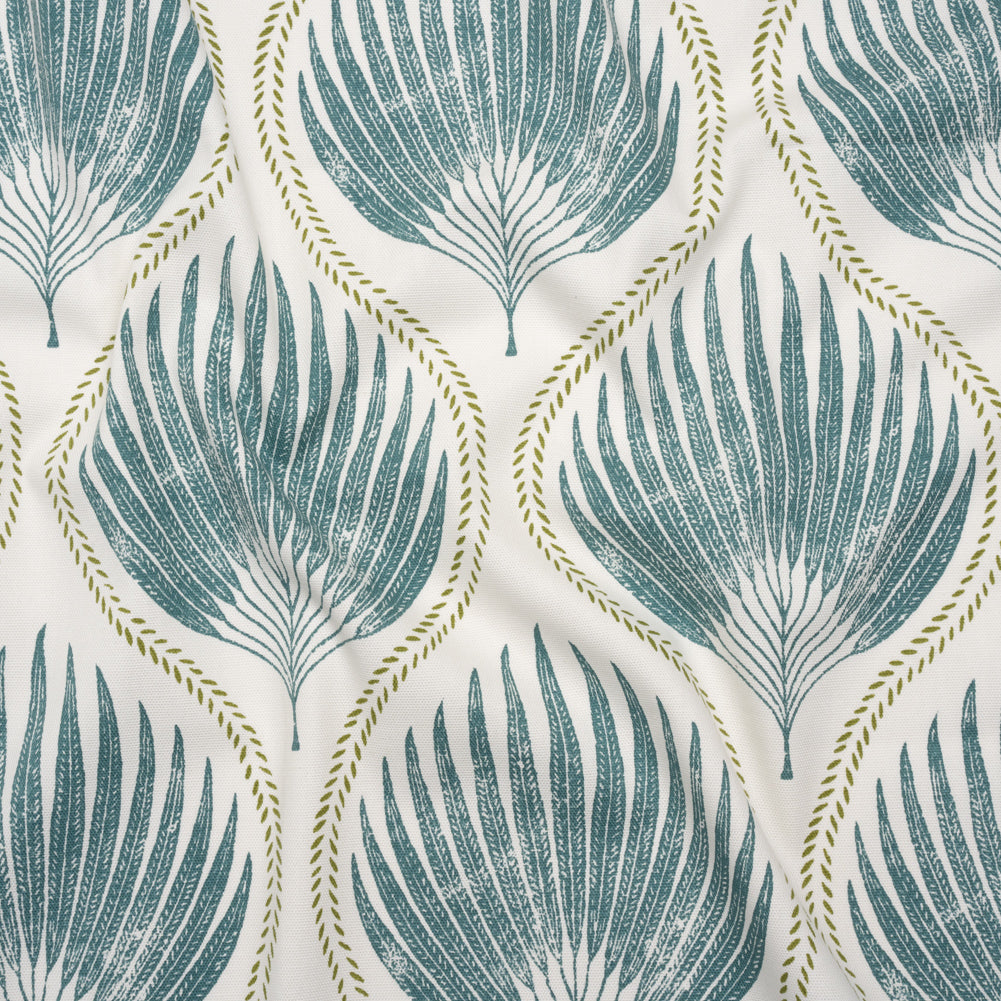 Cotton Canvas Print - Lagoon Palm Leaf Ogee - British Imported