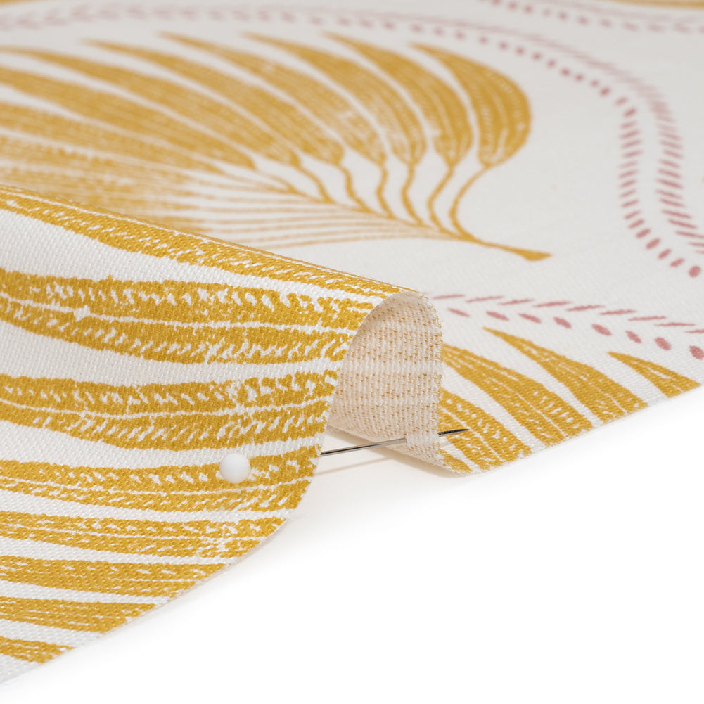 Cotton Canvas Print - Marigold Palm Leaf Ogee - British Imported - Detail