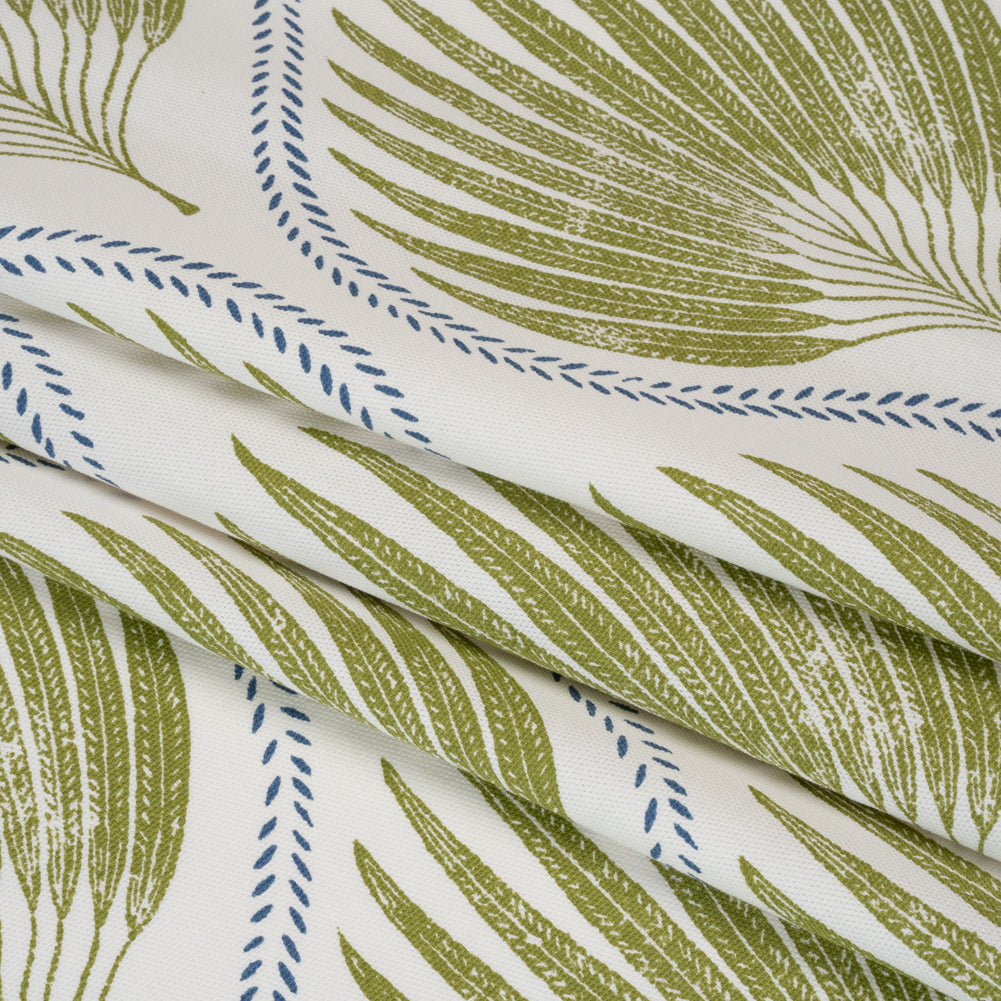 Cotton Canvas Print - Olive Palm Leaf Ogee - British Imported