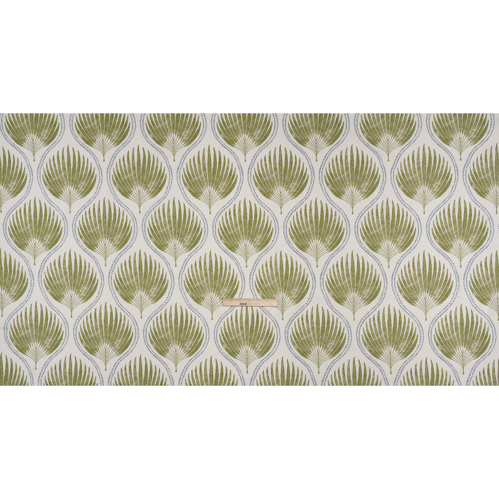 Cotton Canvas Print - Olive Palm Leaf Ogee - British Imported