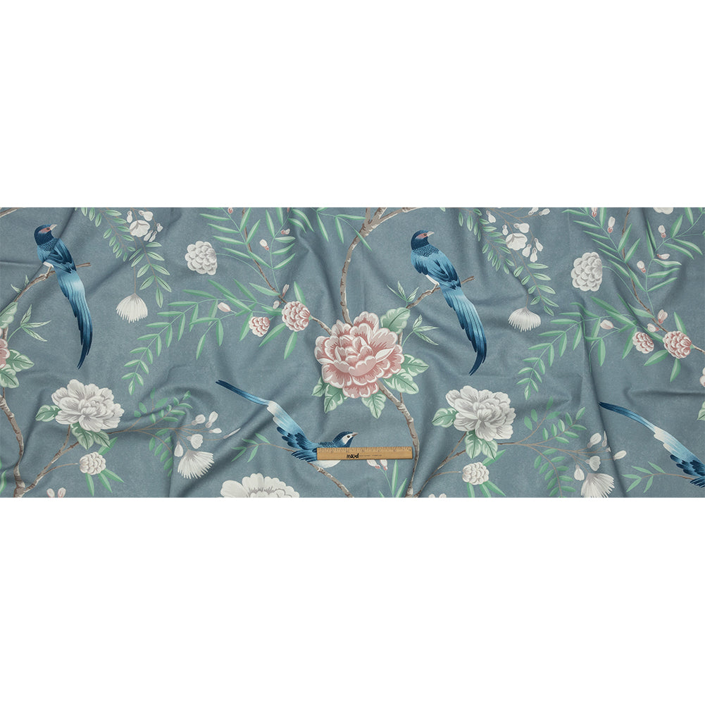 Cotton Canvas Print - Denim Birds in the Garden - British Imported Full