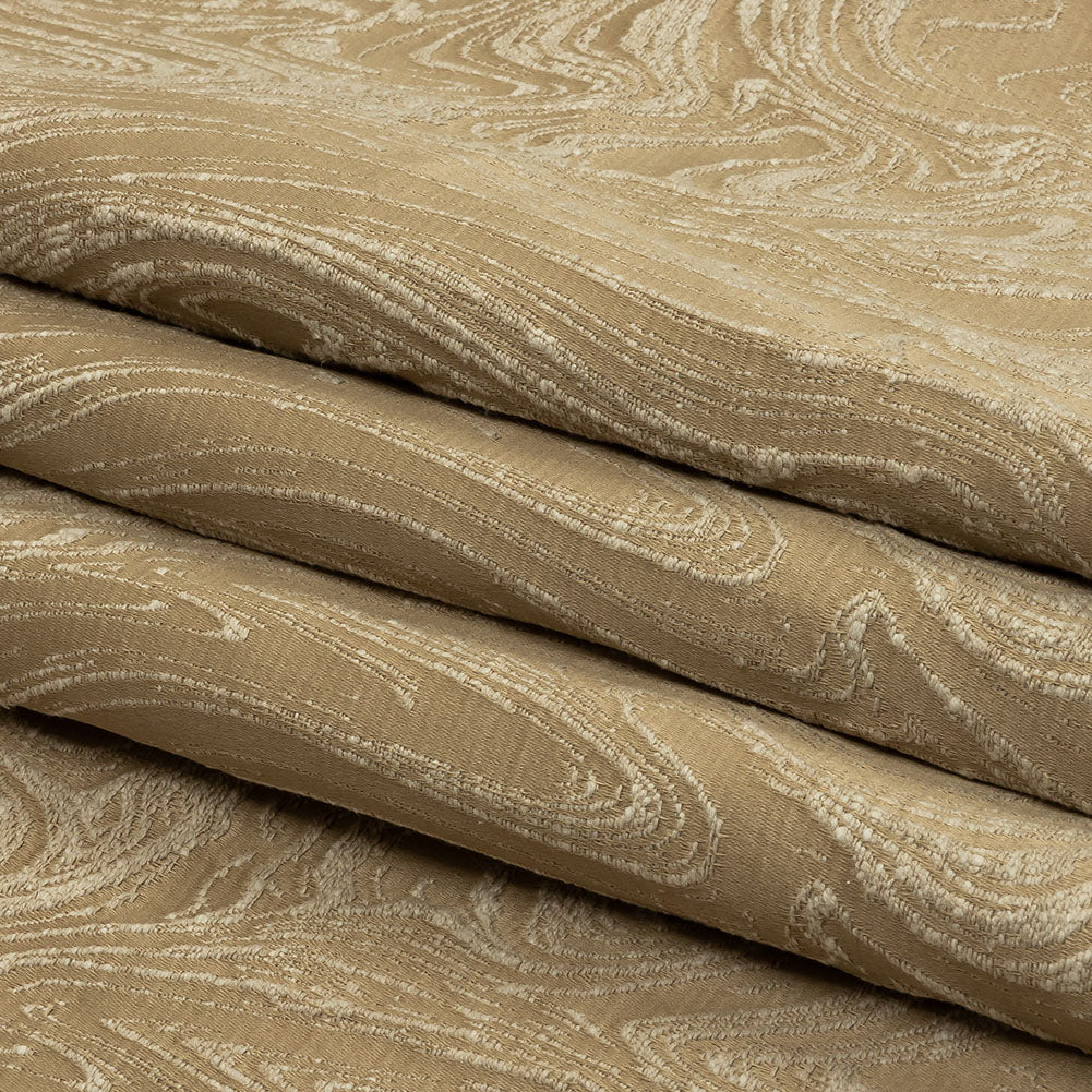 Cotton and Recycled Polyester Drapery Jacquard - Caramel Marbled Lines - British Imported Folded