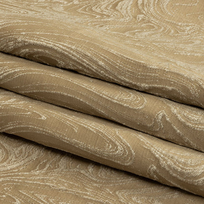 Cotton and Recycled Polyester Drapery Jacquard - Caramel Marbled Lines - British Imported Folded
