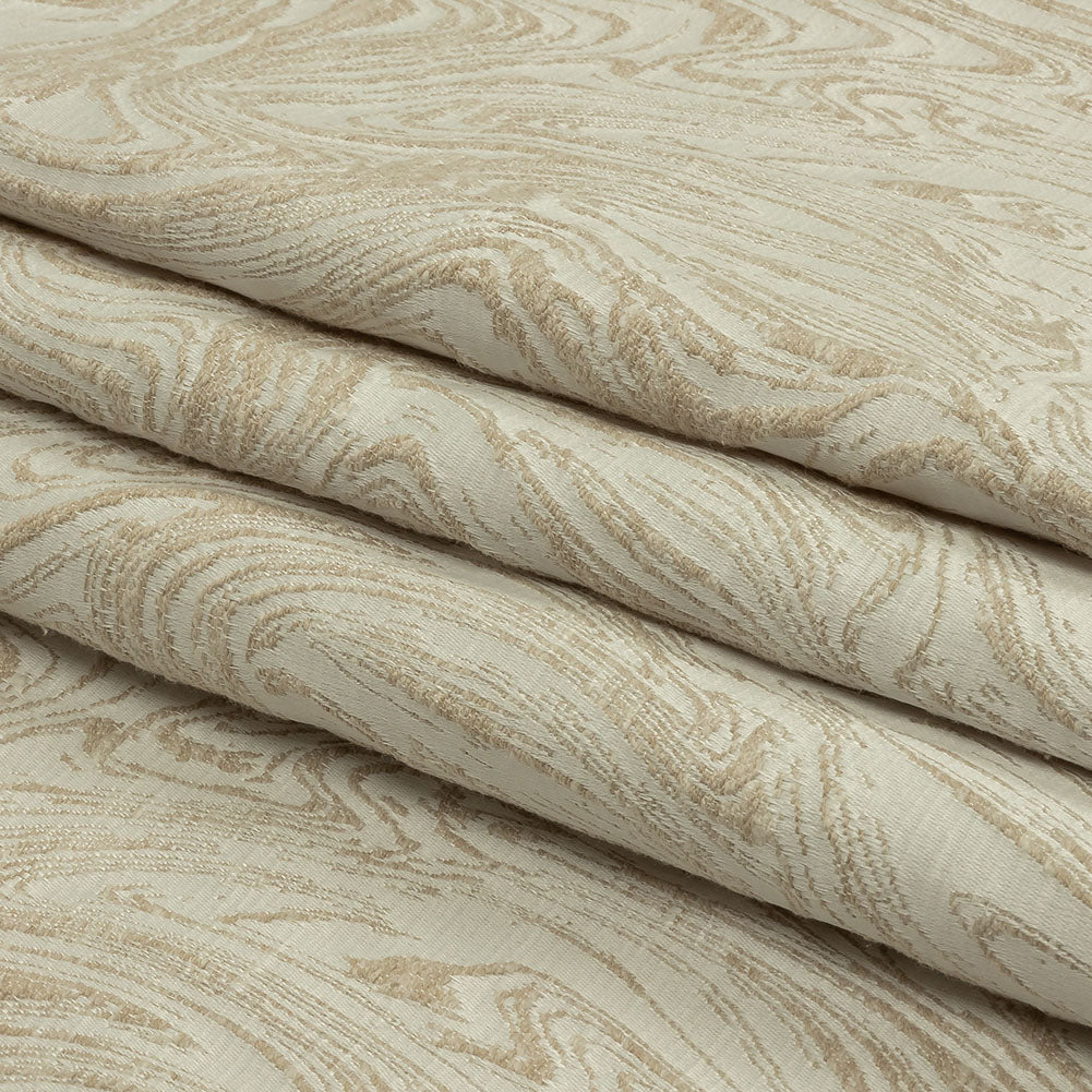 Cotton and Recycled Polyester Drapery Jacquard - Champagne Marbled Lines - British Imported Folded