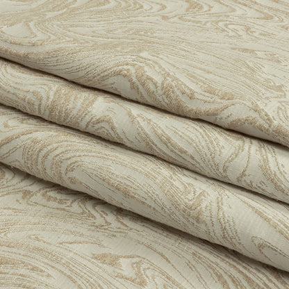 Cotton and Recycled Polyester Drapery Jacquard - Champagne Marbled Lines - British Imported Folded
