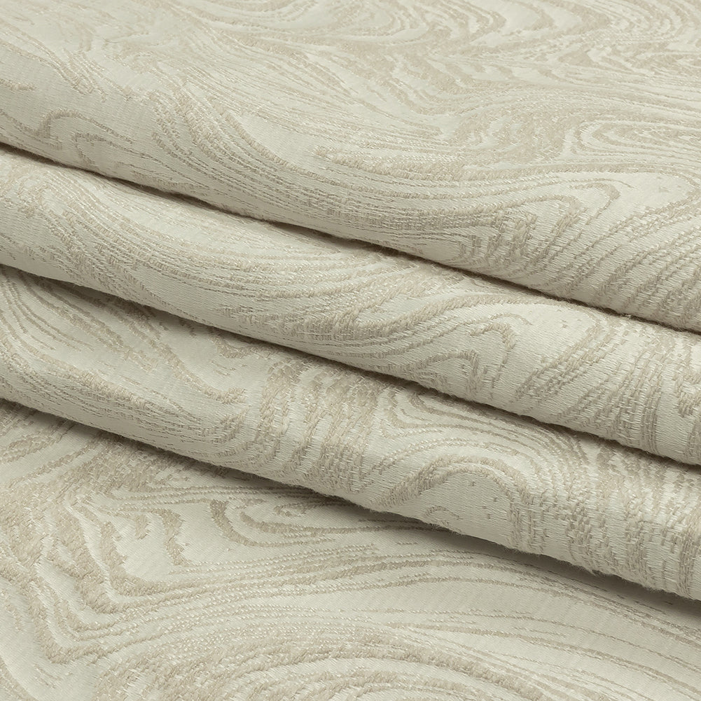 Cotton and Recycled Polyester Drapery Jacquard - Ivory Marbled Lines - British Imported Folded