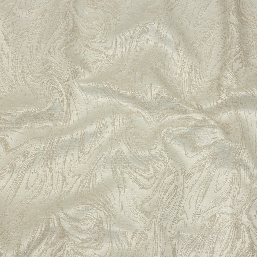 Cotton and Recycled Polyester Drapery Jacquard - Ivory Marbled Lines - British Imported