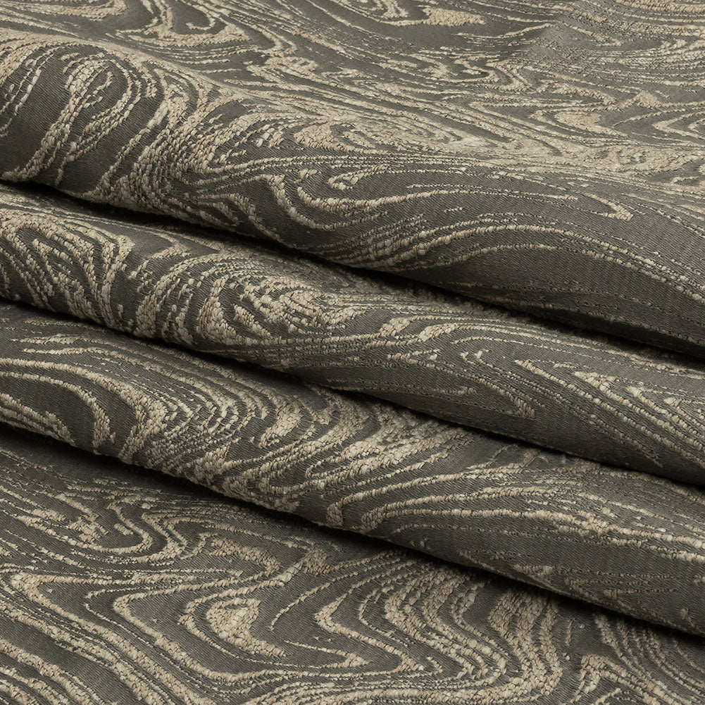 Cotton and Recycled Polyester Drapery Jacquard - Mole Marbled Lines - British Imported Folded