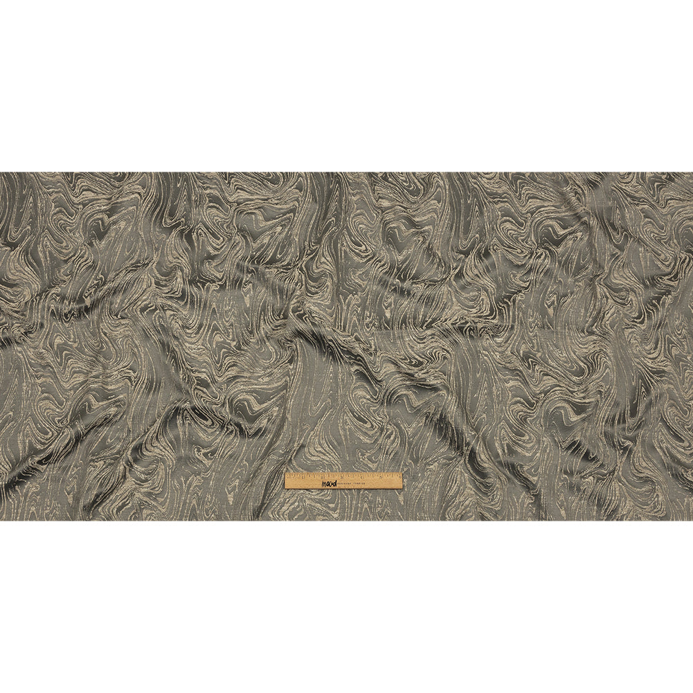 Cotton and Recycled Polyester Drapery Jacquard - Mole Marbled Lines - British Imported Full